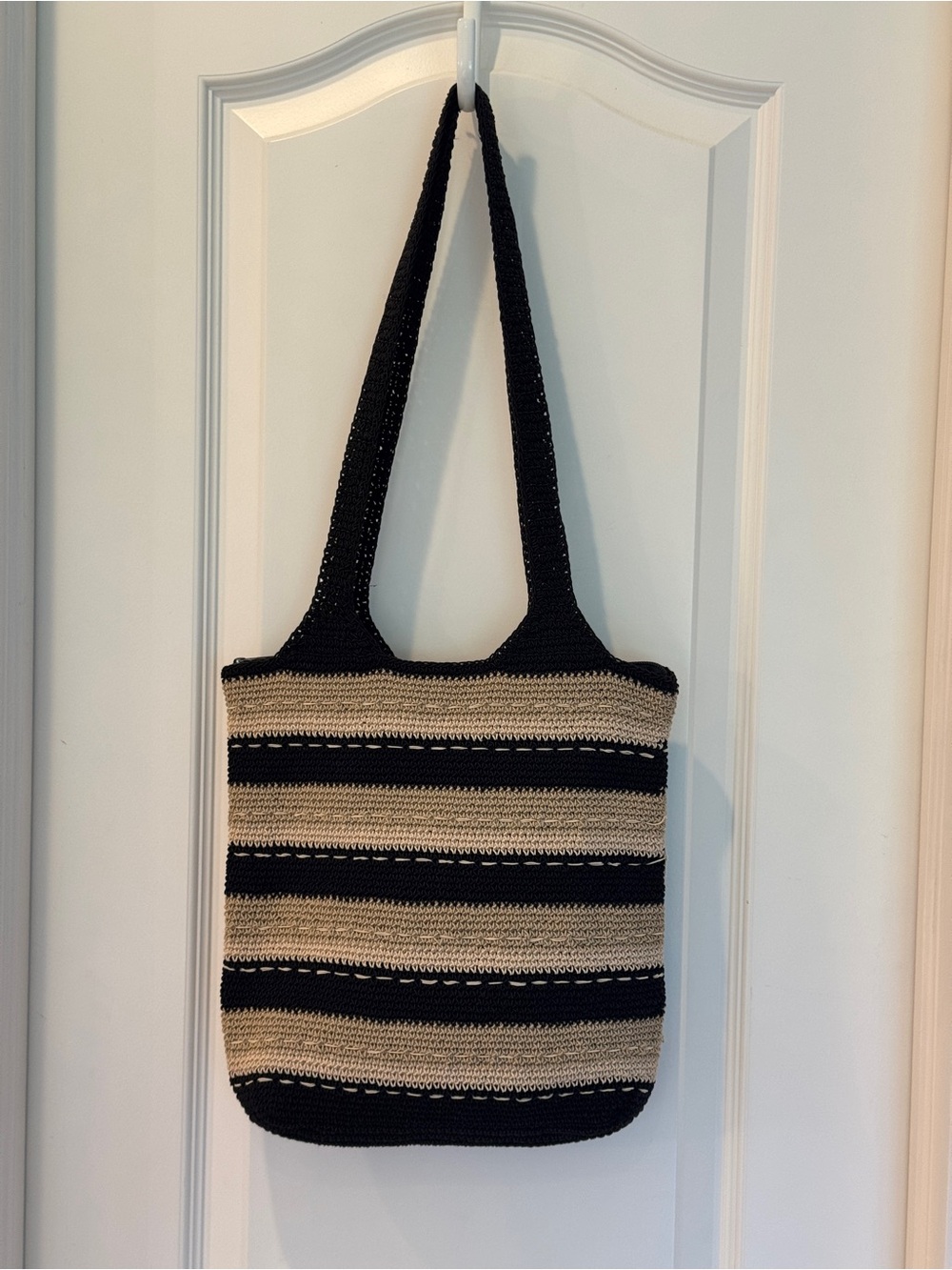 Black and Tan Striped Crochet Shoulder Bag